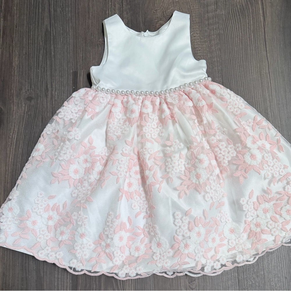 American Princess Floral Easter Dress Girls Size 5 Ivory Pink Lace Party Wedding - Picture 3 of 7